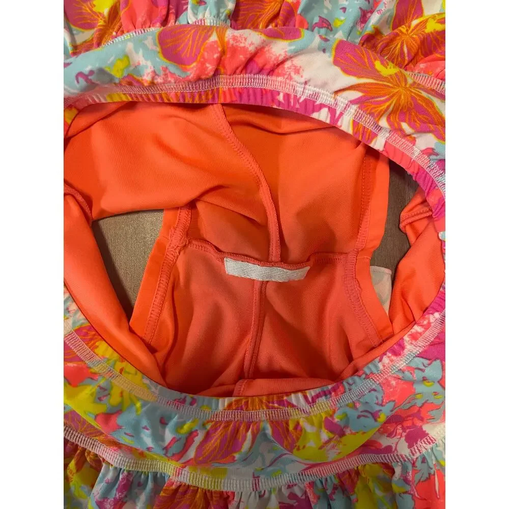 Coolibar Girls orange pink floral skirt and long sleeve set size large